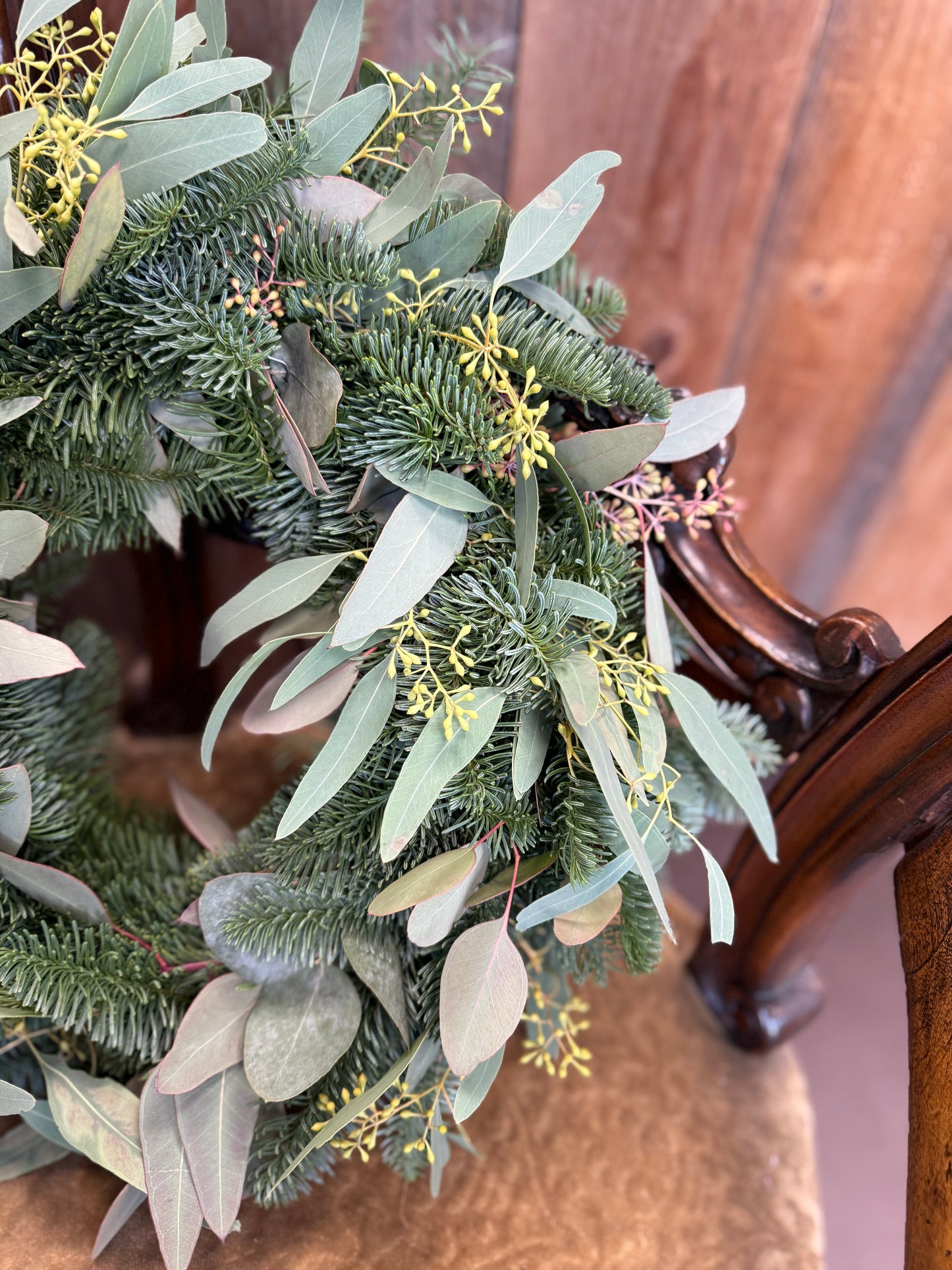 Eucalyptus & fir greenery door wreath – Natural winter wreath, hand-tied in Scandinavian style
