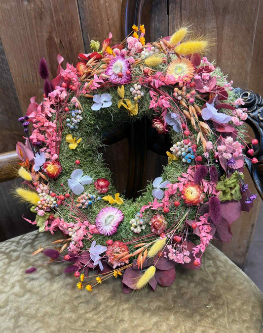 Handmade Spring Wreath with Dried Flowers & Colorful Accents