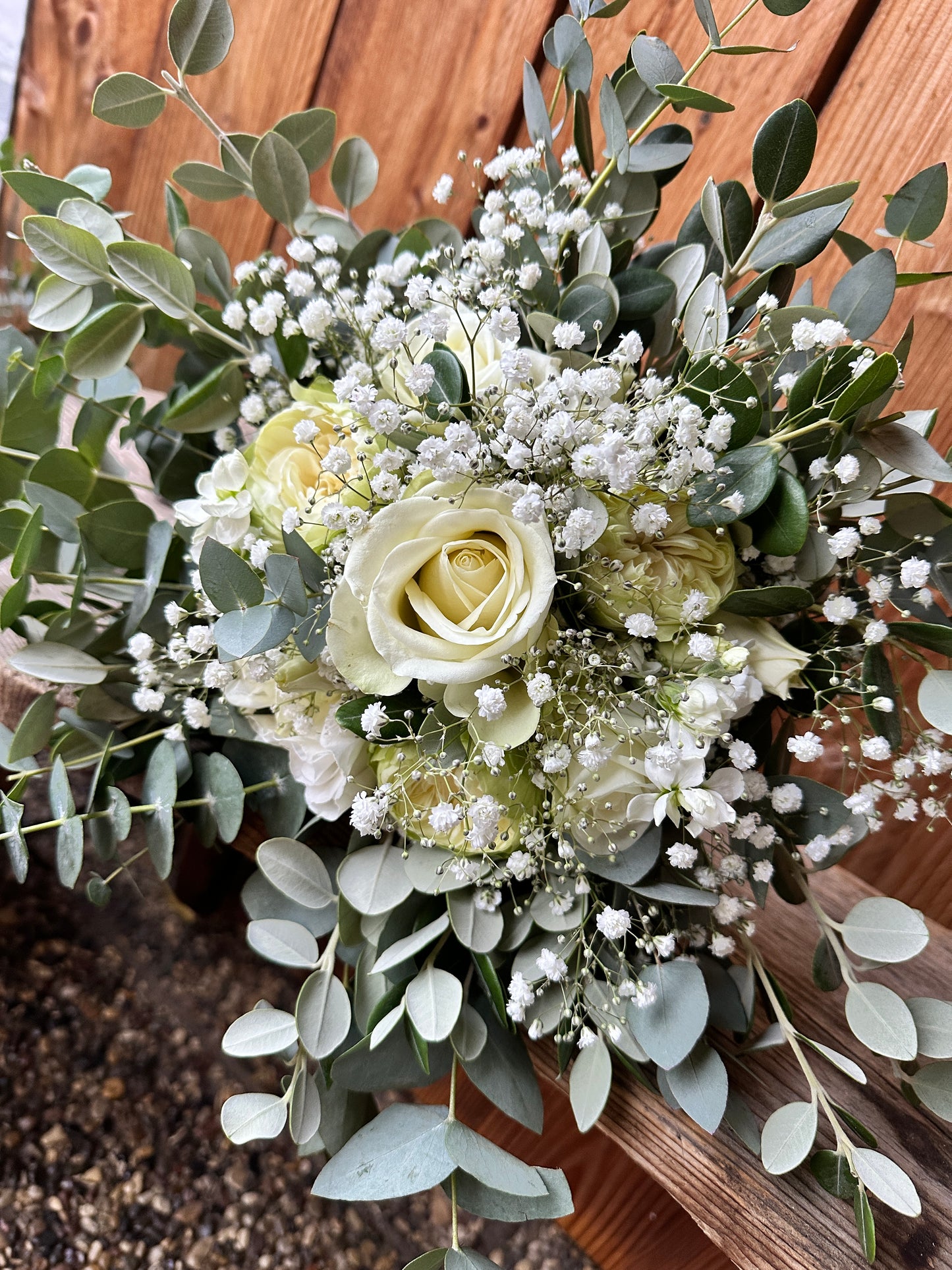 Bridal Bouquet Romantic Classic with Roses, Peonies & Eucalyptus – White & Green