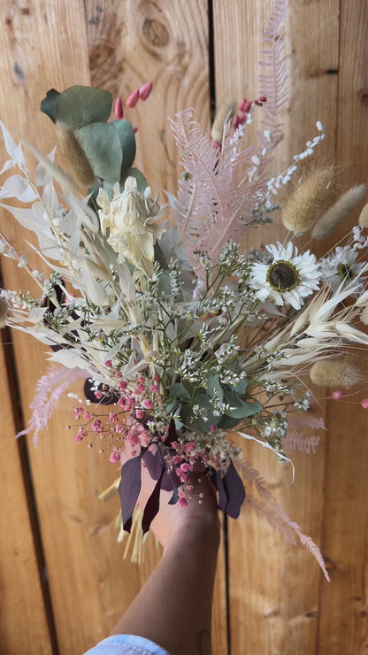 Dried Flower Bouquet Boho Natural – Pink, Cream & Eucalyptus