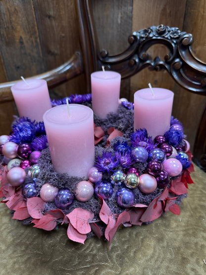 Advent Wreath Pink Velvet Glow – Pink & Violet Luxury Wreath Handcrafted