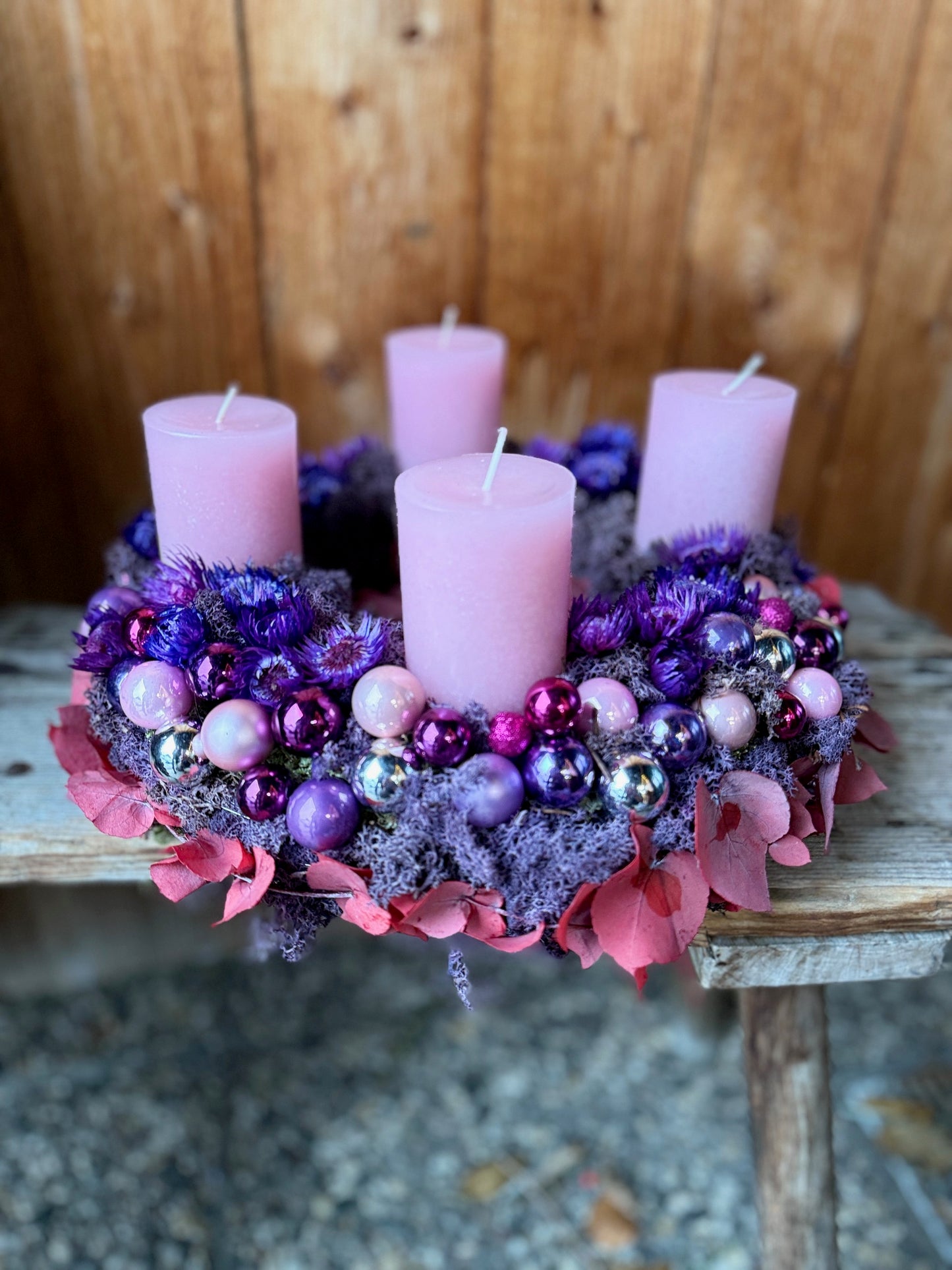 Advent Wreath Pink Velvet Glow – Pink & Violet Luxury Wreath Handcrafted