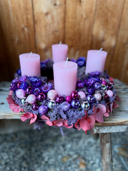 Advent Wreath Pink Velvet Glow – Pink & Violet Luxury Wreath Handcrafted