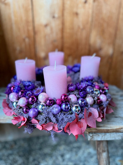Advent Wreath Pink Velvet Glow – Pink & Violet Luxury Wreath Handcrafted
