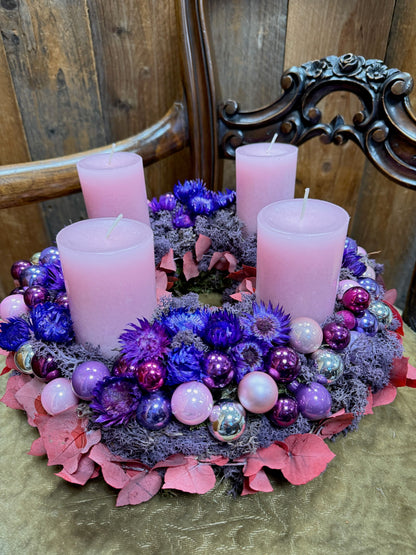 Advent Wreath Pink Velvet Glow – Pink & Violet Luxury Wreath Handcrafted