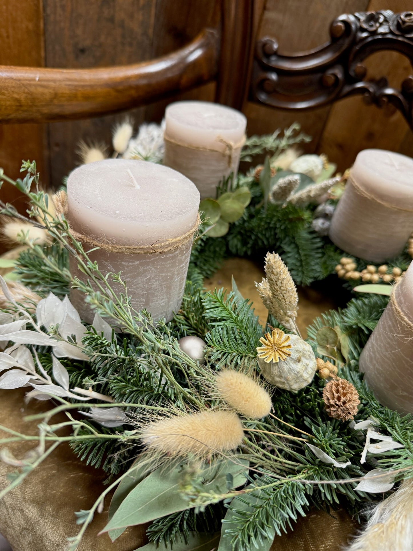 Advent Wreath Sandstone Elegance – Natural Wreath with Beige Candles