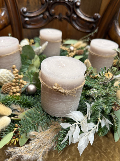 Advent Wreath Sandstone Elegance – Natural Wreath with Beige Candles
