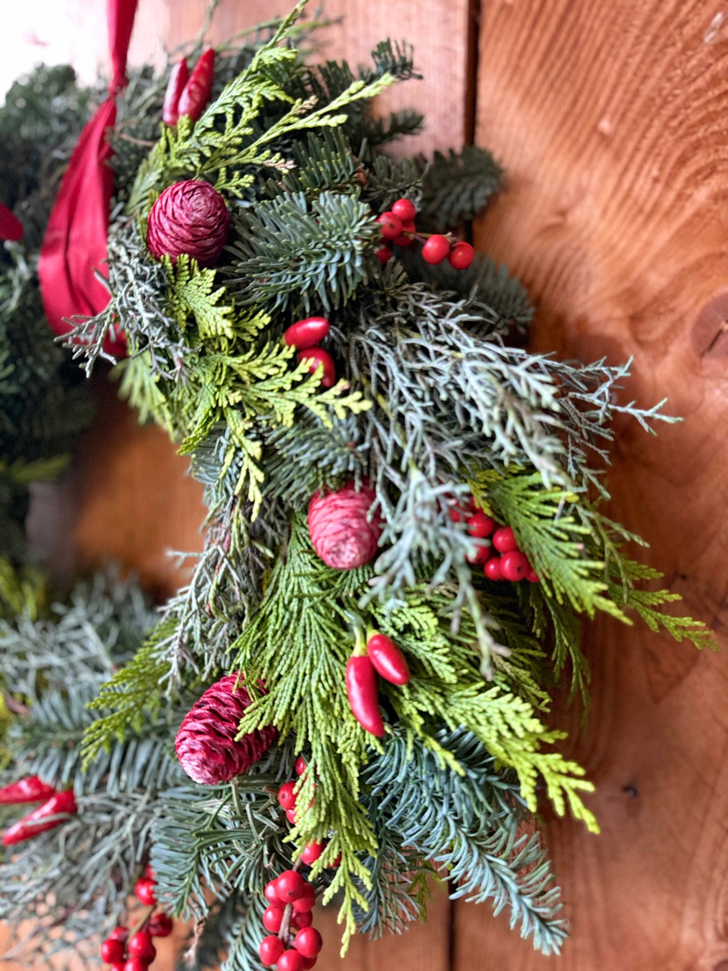 Winter Wreath Classic Red with Conifers, Pinecones & Red Berries