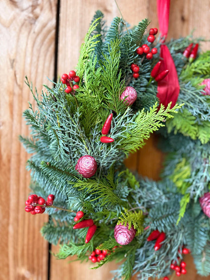 Winter Wreath Classic Red with Conifers, Pinecones & Red Berries